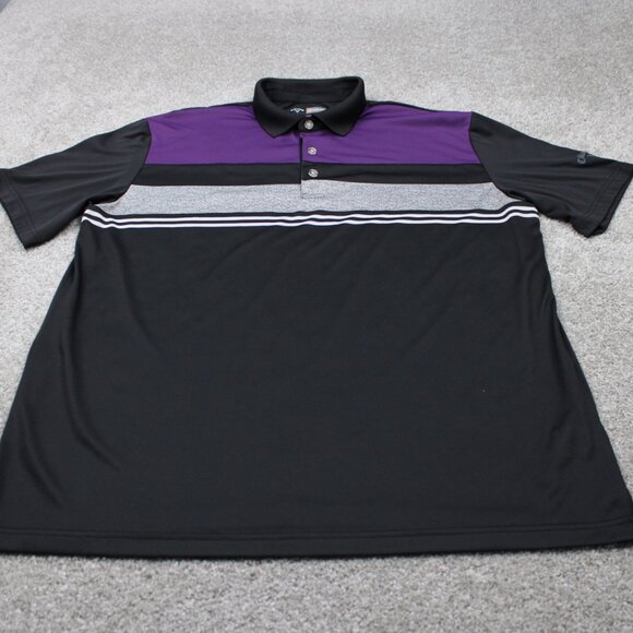 Callaway Opti-Dri Polo Shirt Mens Large Black/Purple Golf Polyester S/S Pullover - Picture 2 of 12